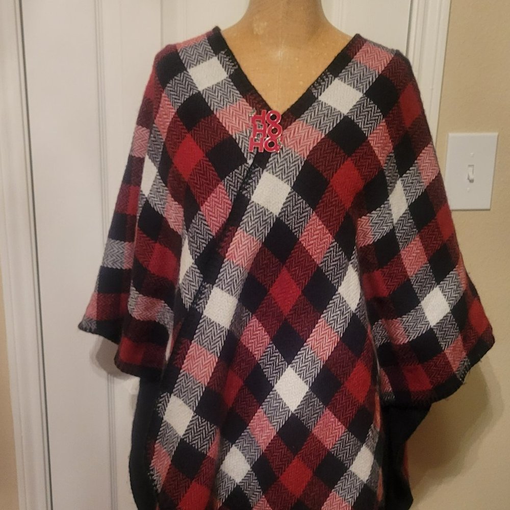 Red and Black Plaid Blanket Shawl